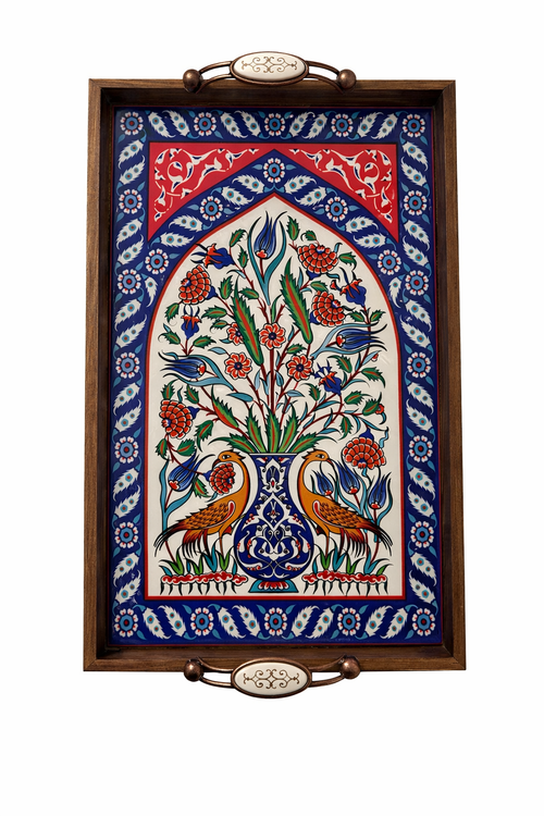 El Yapımı Kütahya Tepsi 42x27 cm | Yerli Üretim Dekoratif & Servis Tepsisi Anka