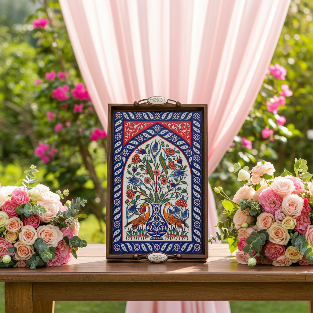 El Yapımı Kütahya Tepsi 42x27 cm | Yerli Üretim Dekoratif & Servis Tepsisi Anka