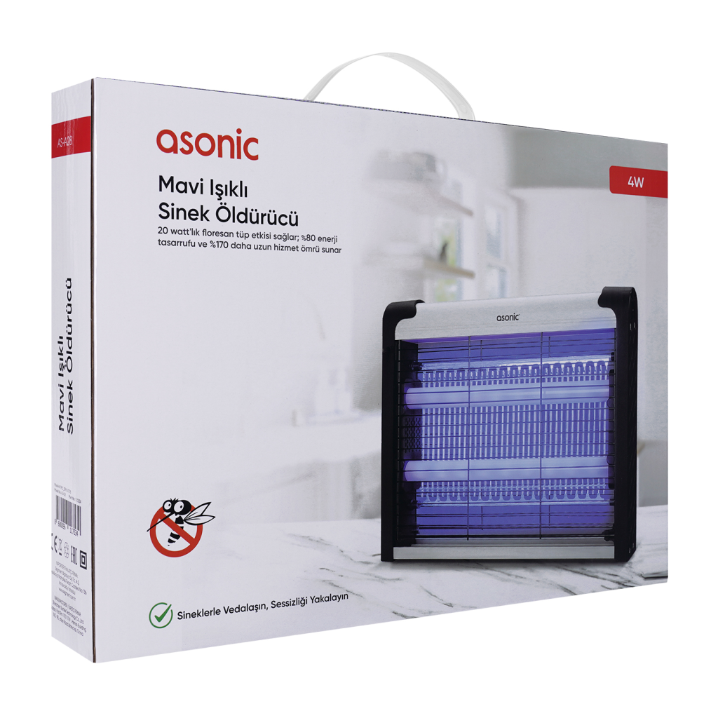 ASONIC AS-A28, Siyah, 4W, 2000V, Masaüstü, Zincir Askılı, 2adet UV Mor Işıklı, Siyah Kasa, Sinek Öldürücü - Bulutretail