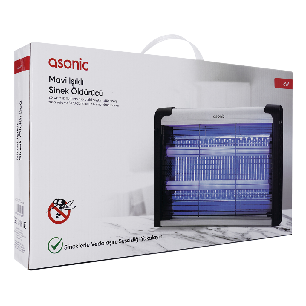 ASONIC AS-A29, Siyah, 6W, 2000V, Masaüstü, Zincir Askılı, 2adet UV Mor Işıklı, Siyah Kasa, Sinek Öldürücü - Bulutretail