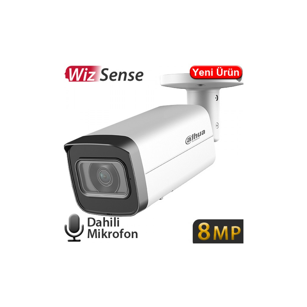 DAHUA IPC-HFW2841T-AS-0360B, 8Mpix, 3,6mm Lens, H265+, 80Mt Gece Görüşü, Dahili Mikrofon, Starlight, IP67,  PoE Bullet IP Kamera