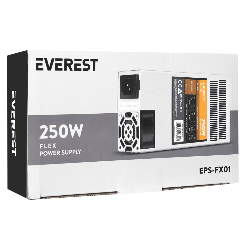 Everest EPS-FX01, Peak 250W, 4cm Fan, İnce Uzun, 41 x 81 x 150mm, Flex Power Supply (PSU) Kutulu