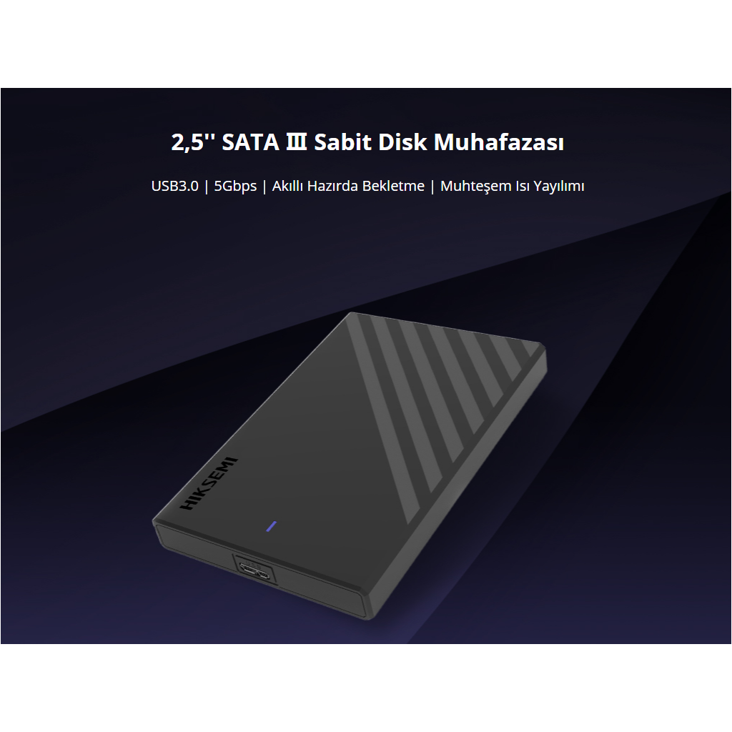 HIKSEMI HS-HUB-MHB201, USB3.0, 2,5&amp;quot; Disk Kutusu. (SSD ve HDD Destekler, 5Gbps, Siyah, Win, Mac-OS, Linux, Android)