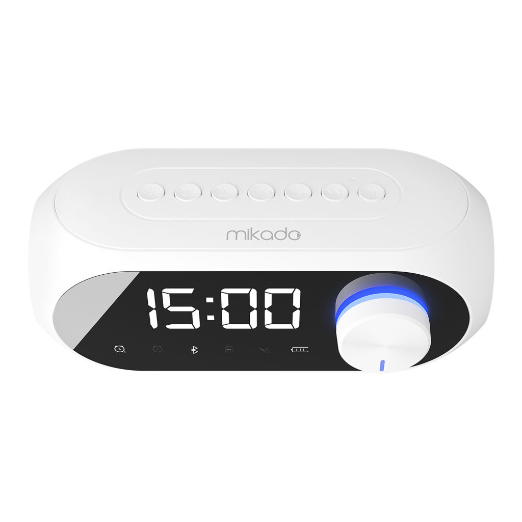 MIKADO MD-W7, Beyaz, 5W, FM Radyo, USB, AUX, Bluetooth, Kablosuz, Taşınabilir, 1200mAh Batarya, Alarmlı Saat, Derece ve Speaker
