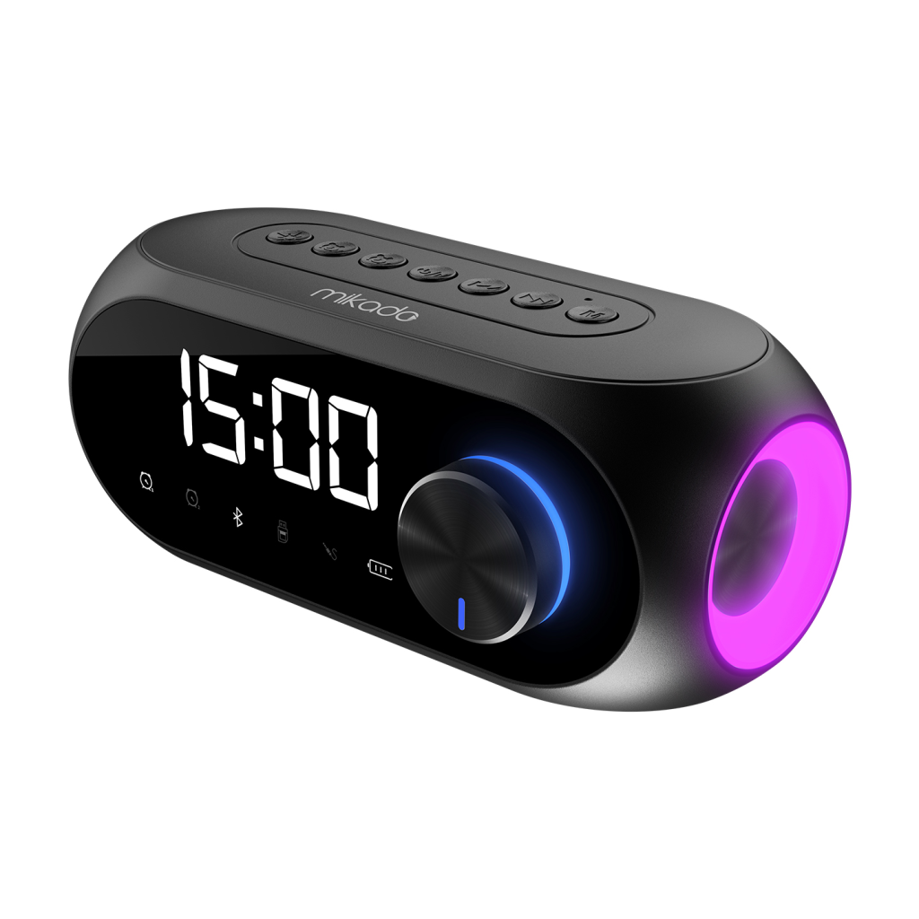 MIKADO MD-W7, Siyah, 5W, FM Radyo, USB, AUX, Bluetooth, Kablosuz, Taşınabilir, 1200mAh Batarya, Alarmlı Saat, Derece ve Speaker
