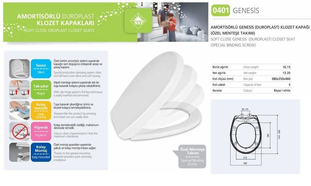 Nkp Genesis Amortisörlü+Tak Çıkar Klozet Kapağı - Bulutretail
