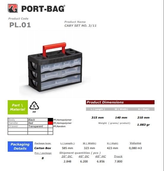 Portbag Pl01 Caby 3/11 Çekmece Seti - Bulutretail
