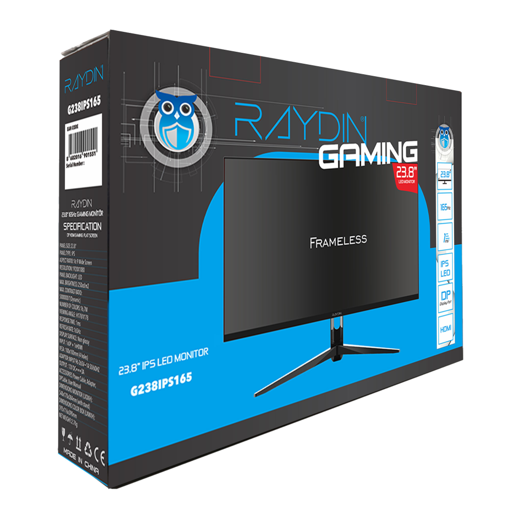 RAYDIN G238IPS165, 23.8&amp;quot;, 1ms, 165Hz, Full HD, HDMI, DP, USB, Hoparlör, IPS LED, Frameless, FreeSync Gaming Monitör