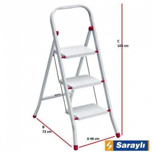 Saraylı Pratik Metal Merdiven Beyaz 3 Basamaklı - Bulutretail