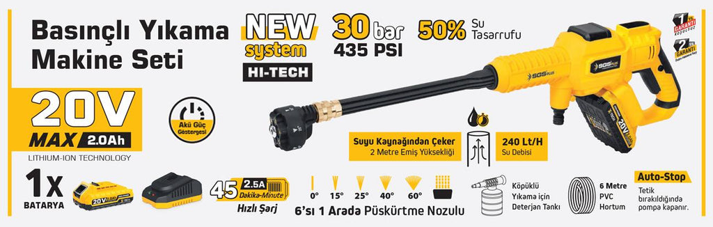 Sgs 5410 Akülü Basınçlı Oto Araba Bahçe Yıkama Tabancası Seti 30 Bar - Bulutretail