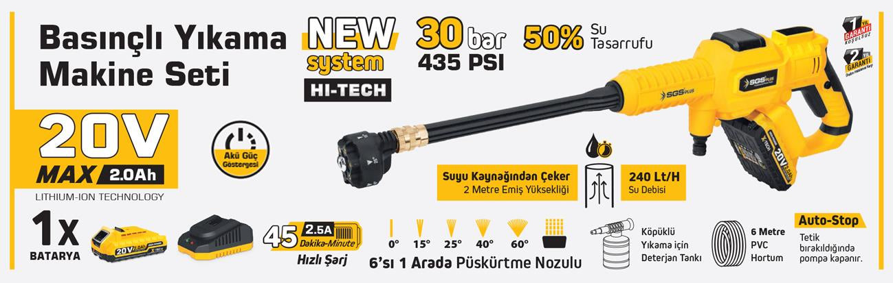 Sgs 5410 Akülü Basınçlı Oto Araba Bahçe Yıkama Tabancası Seti 30 Bar - Bulutretail