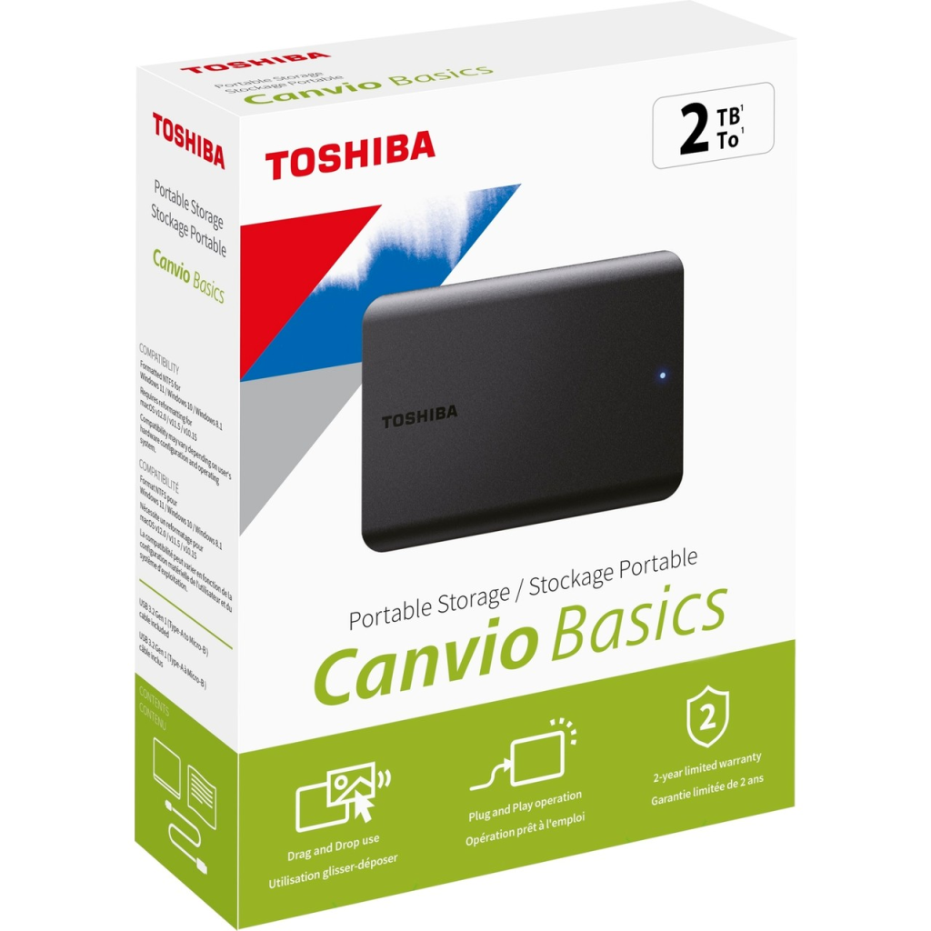 TOSHIBA HDTB520EK3AA, Canvio Basics, 2TB, 2.5&amp;quot; USB 3.2, Taşınabilir, Harici HDD, (Black)