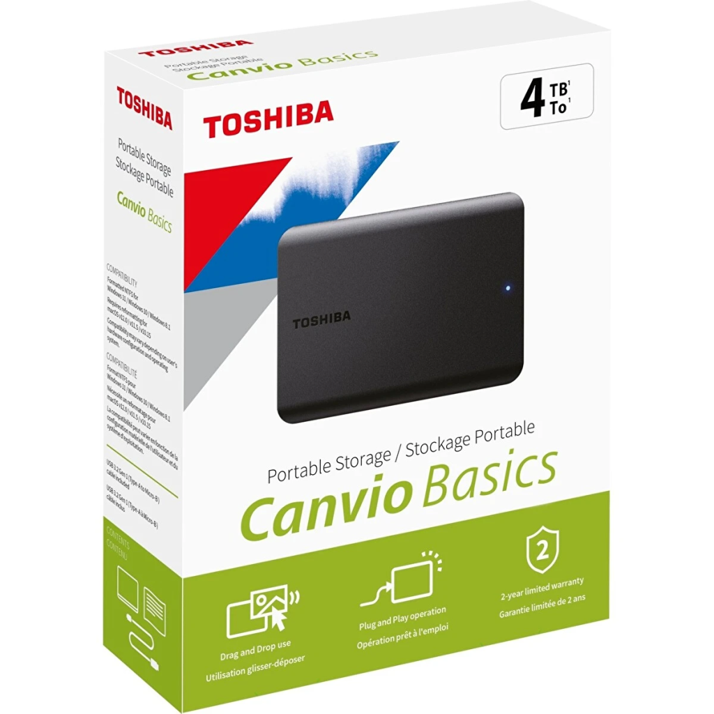 TOSHIBA HDTB540EK3CA, Canvio Basic, 4TB, 2.5&amp;quot; USB 3.2, Taşınabilir, Harici HDD, (Black)