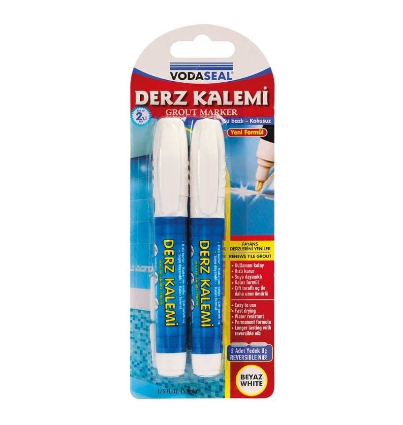 Vodaseal Çift Uçlu Su Bazlı Kokusuz Kalıcı Derz Kalemi Beyaz 2 Adet - Bulutretail