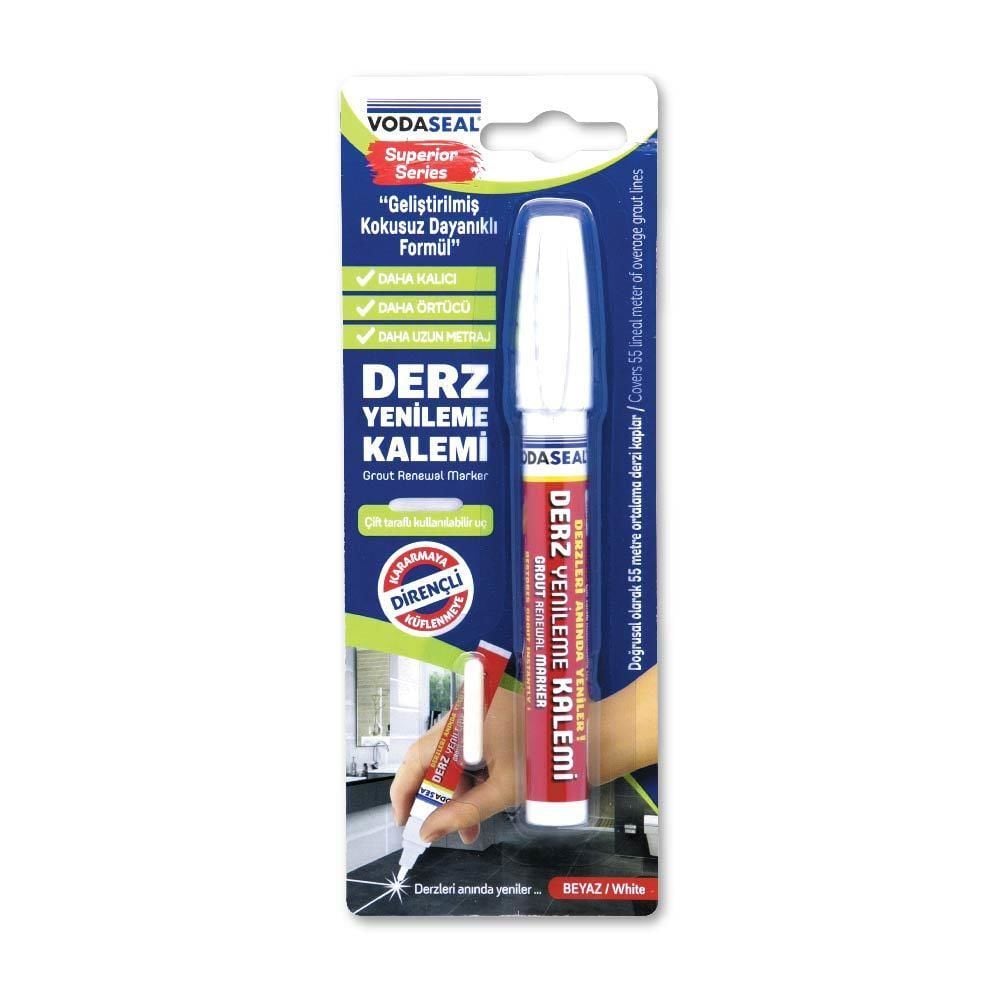 Vodaseal Çift Uçlu Su Bazlı Kokusuz Kalıcı Derz Kalemi Beyaz - Bulutretail