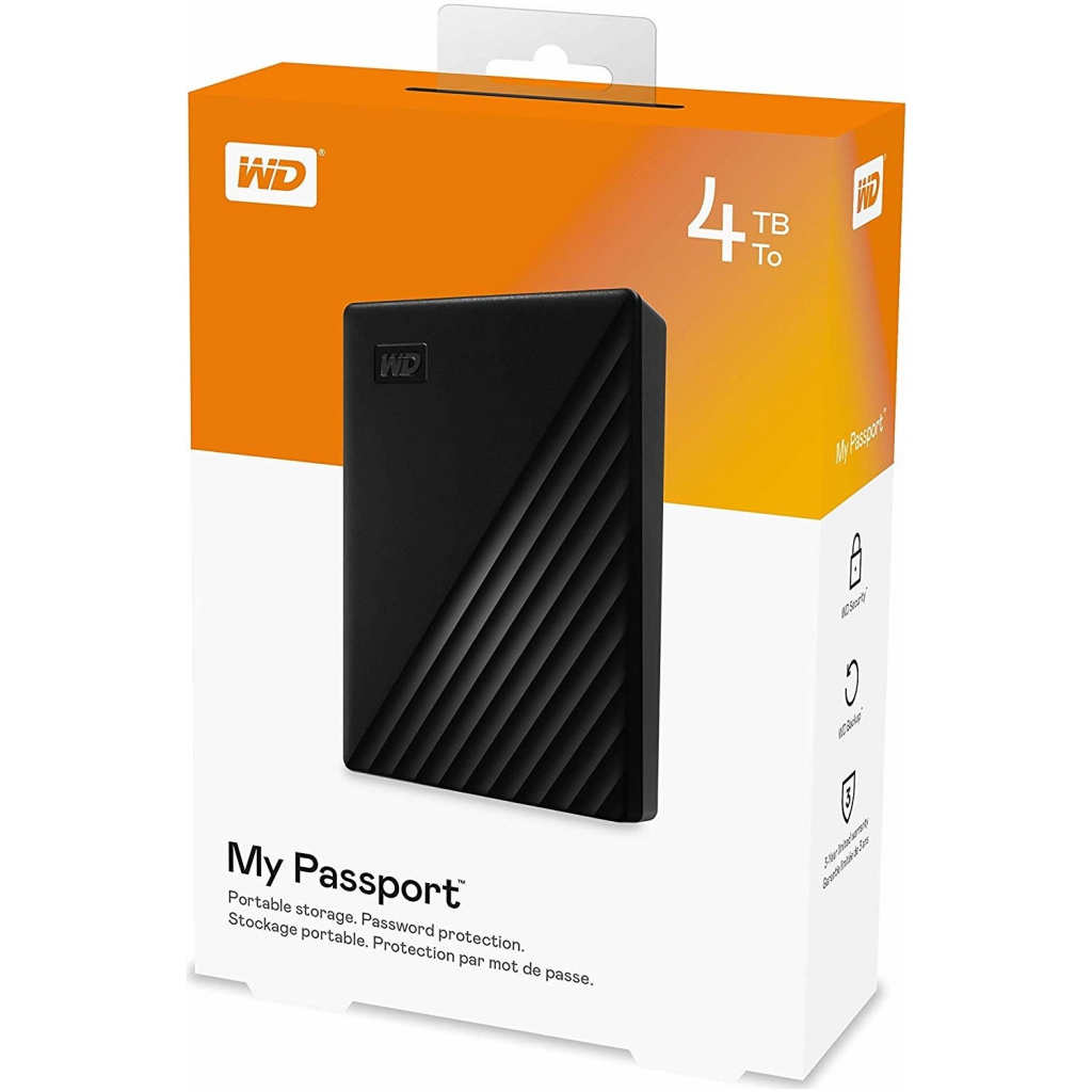 WD WDBPKJ0040BBK-WESN, MyPassport 4TB 2,5&amp;quot;  USB3.2, Taşınabilir, Harici HDD, Siyah, (Türkiye Distribütörü Garantili)