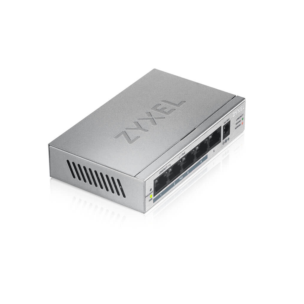 ZyXEL GS1005HP, 5 Port, GigaBit, PoE 60W, Yönetilemez, Masaüstü Switch